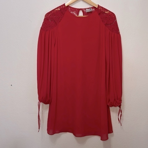asos size 6 red lace top‎ trim long sleeve tunic fully lined